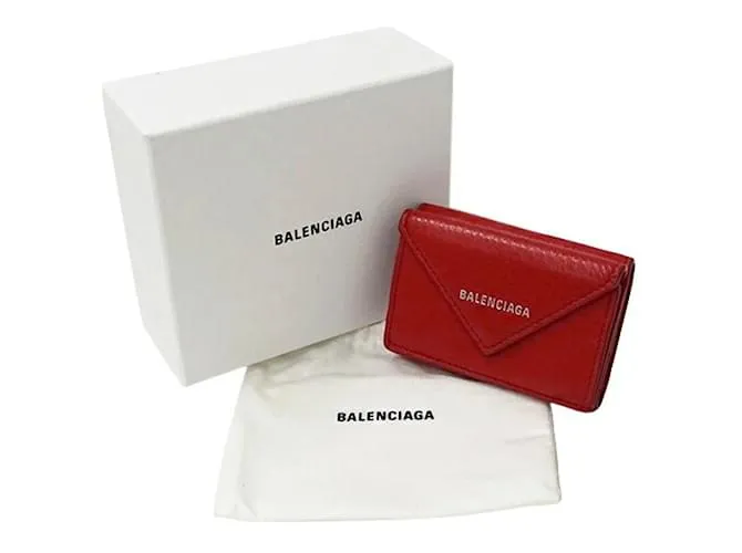 Everyday Cartera de cuero de tres pliegues para mujeres Balenciaga Roja 