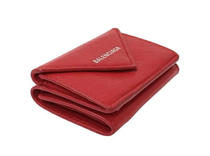 Everyday Cartera de cuero de tres pliegues para mujeres Balenciaga Roja 