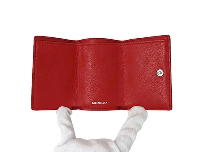 Everyday Cartera de cuero de tres pliegues para mujeres Balenciaga Roja 