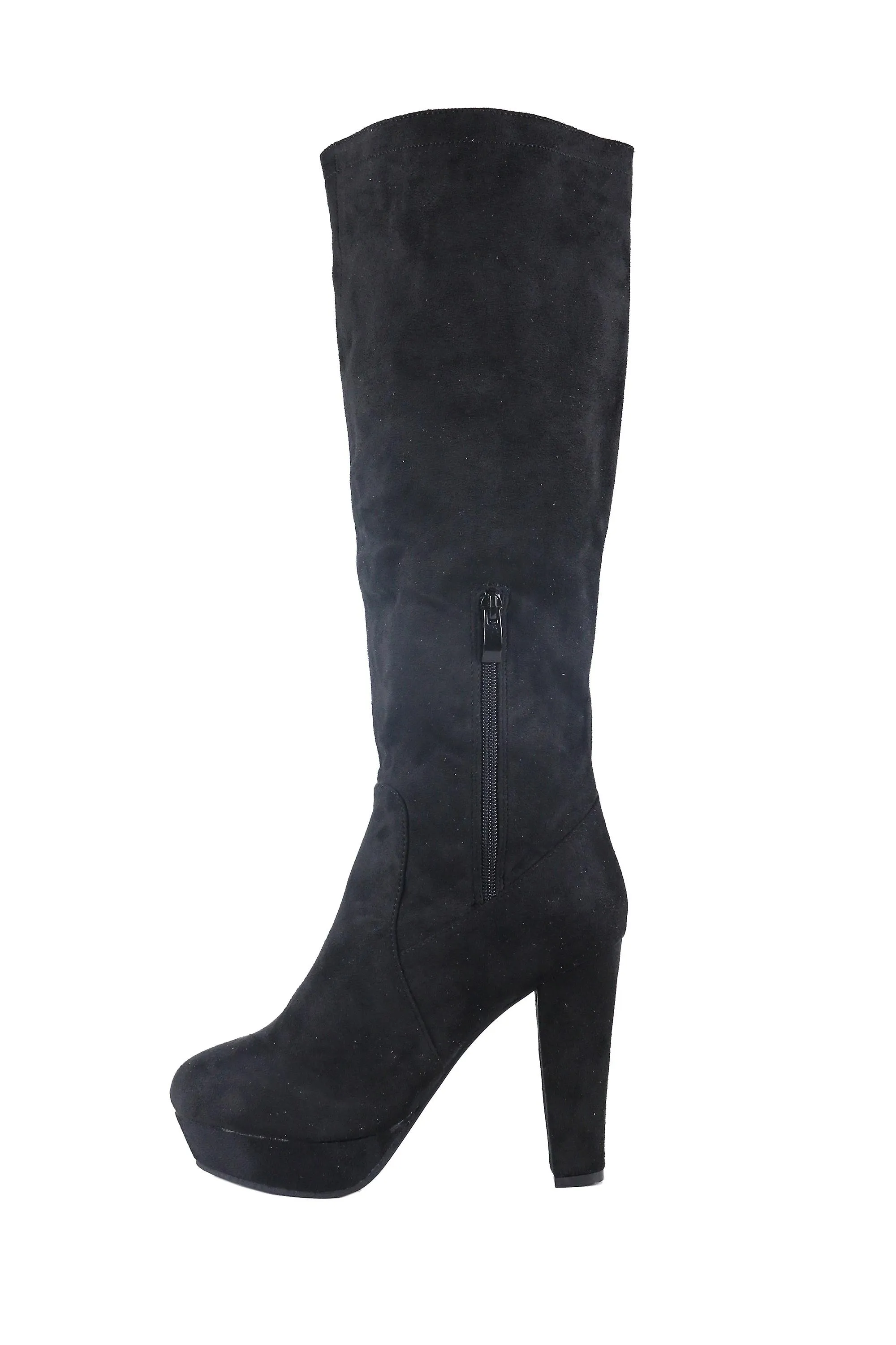 Lovemystyle gamuza negro rodilla altas botas con tacón