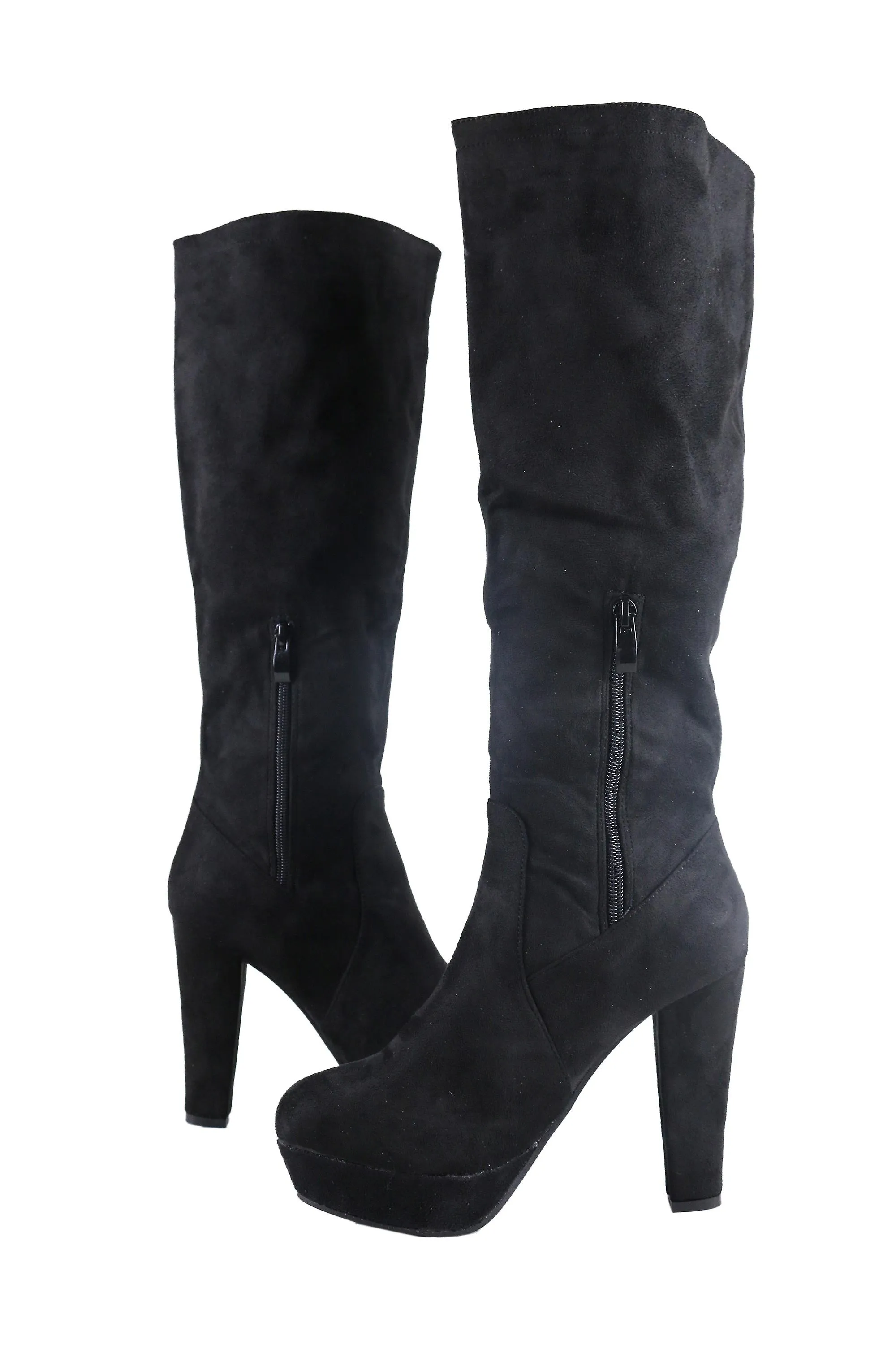 Lovemystyle gamuza negro rodilla altas botas con tacón