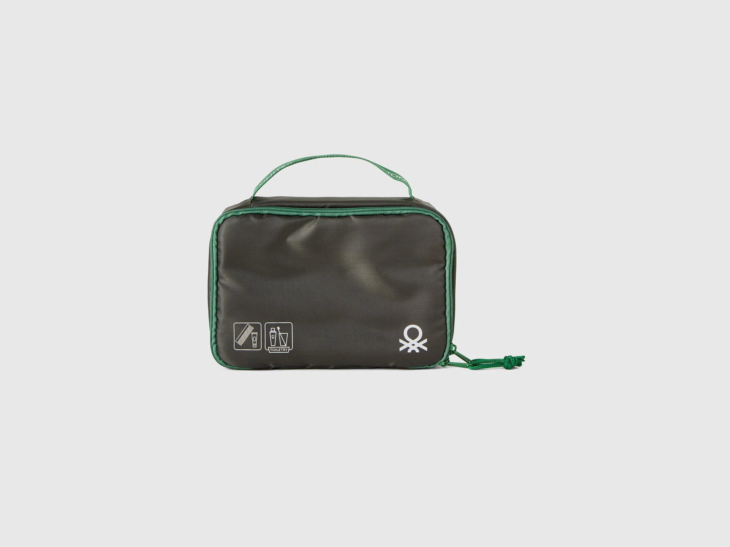 Military green travel toiletry bag with hook