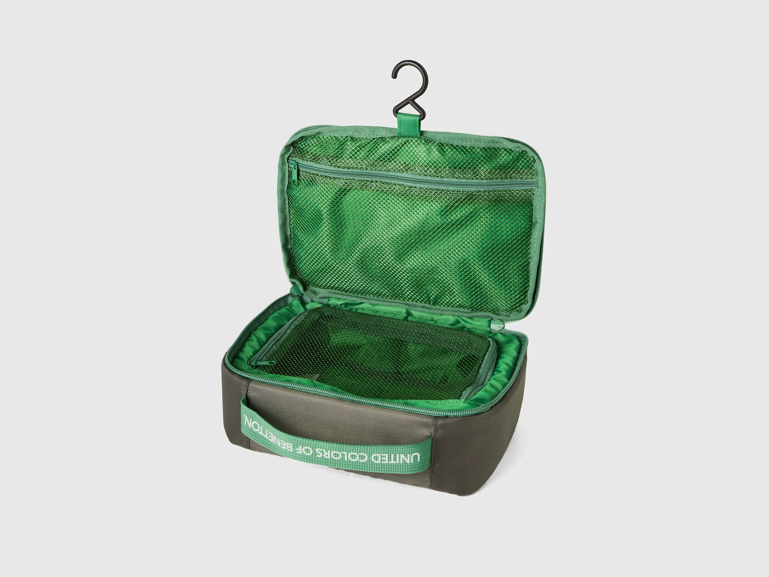 Military green travel toiletry bag with hook