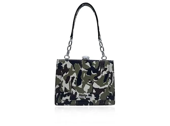 Miu Miu Cartera de Cuero Camuflaje Verde Militar con Cristal 