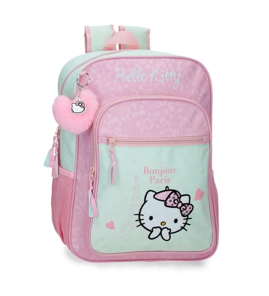 Mochila escolar Hello Kitty Paris turquesa -30x38x12cm-