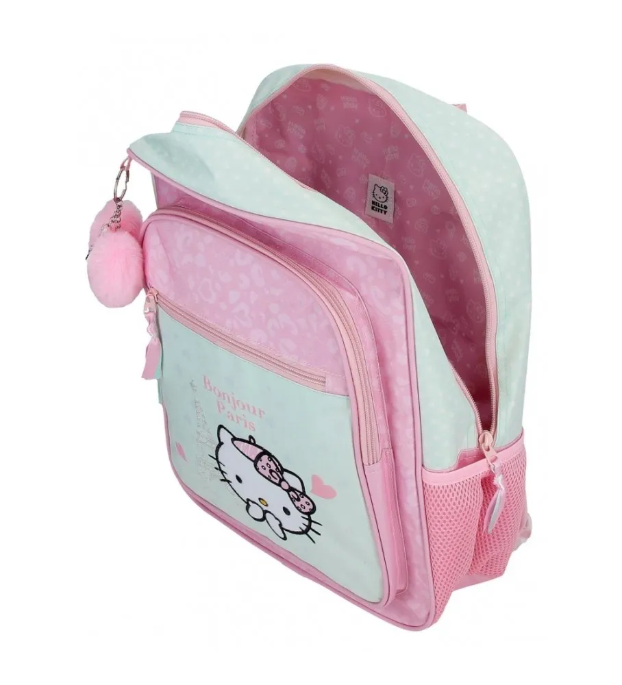 Mochila escolar Hello Kitty Paris turquesa -30x38x12cm-