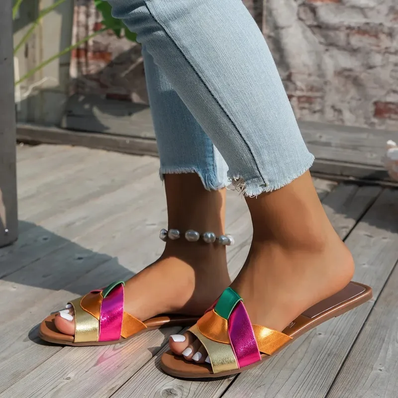 Mujer diseñador plano zapatillas de fondo casual sandalias de verano zapatos para mujeres