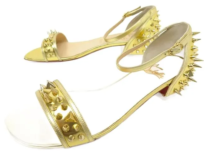 NUEVOS ZAPATOS CHRISTIAN LOUBOUTIN DRUIDE SPIKE SANDALIAS 38.5 los zapatos de cuero Dorado 