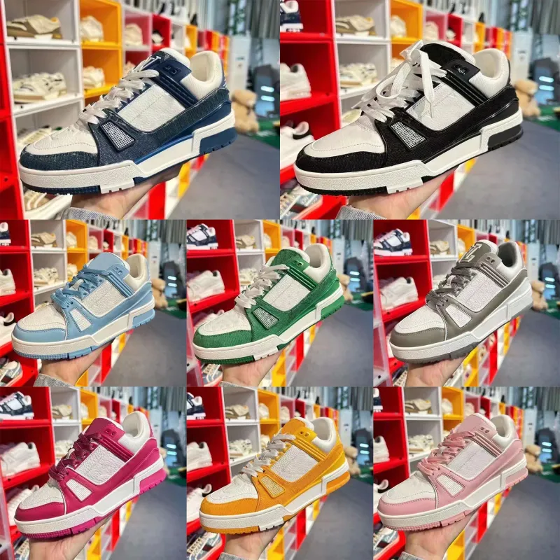 Nuevos zapatos de diseñador Trainer en relieve zapatilla blanca blanca cielo azul verde denim rosa rojo luxurys zapatillas casua