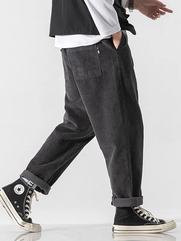 Pantalones casuales sueltos de pana lavada para hombre