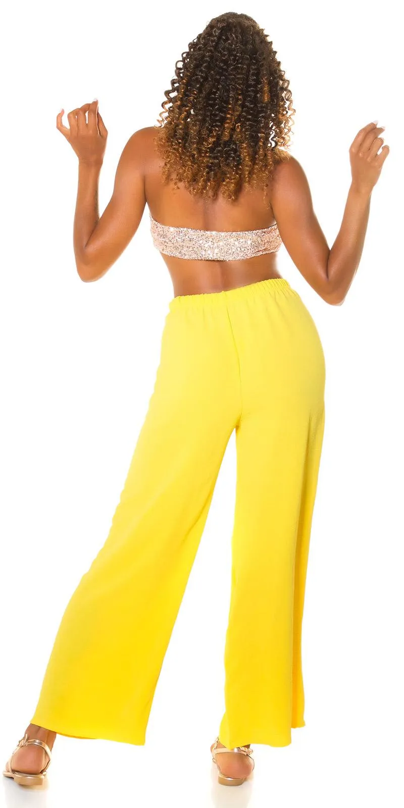 Pantalón Moda verano acampanado Amarillo