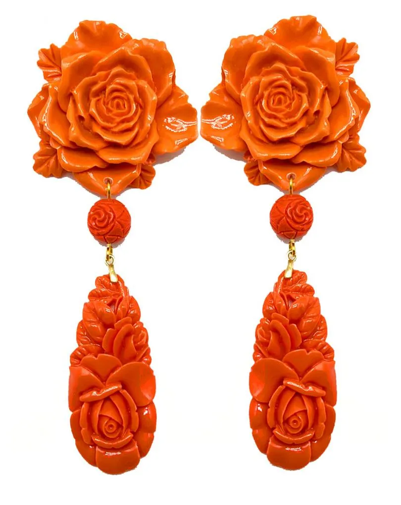 PENDIENTES LARGOS CON GRANDES ROSAS PARA FLAMENCAS