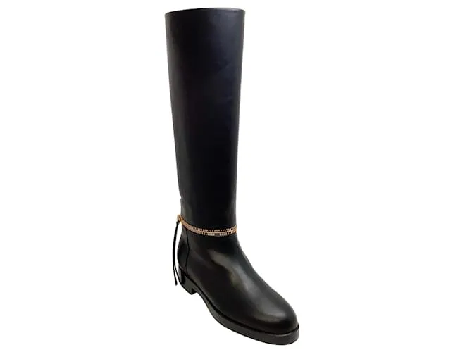 Pierre Hardy botas altas de cuero negro con detalle de cremallera dorada 