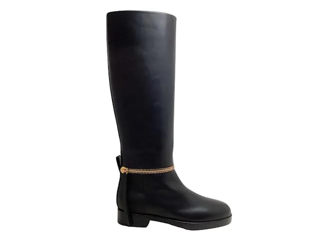 Pierre Hardy botas altas de cuero negro con detalle de cremallera dorada 