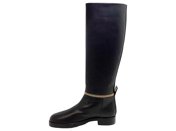 Pierre Hardy botas altas de cuero negro con detalle de cremallera dorada 