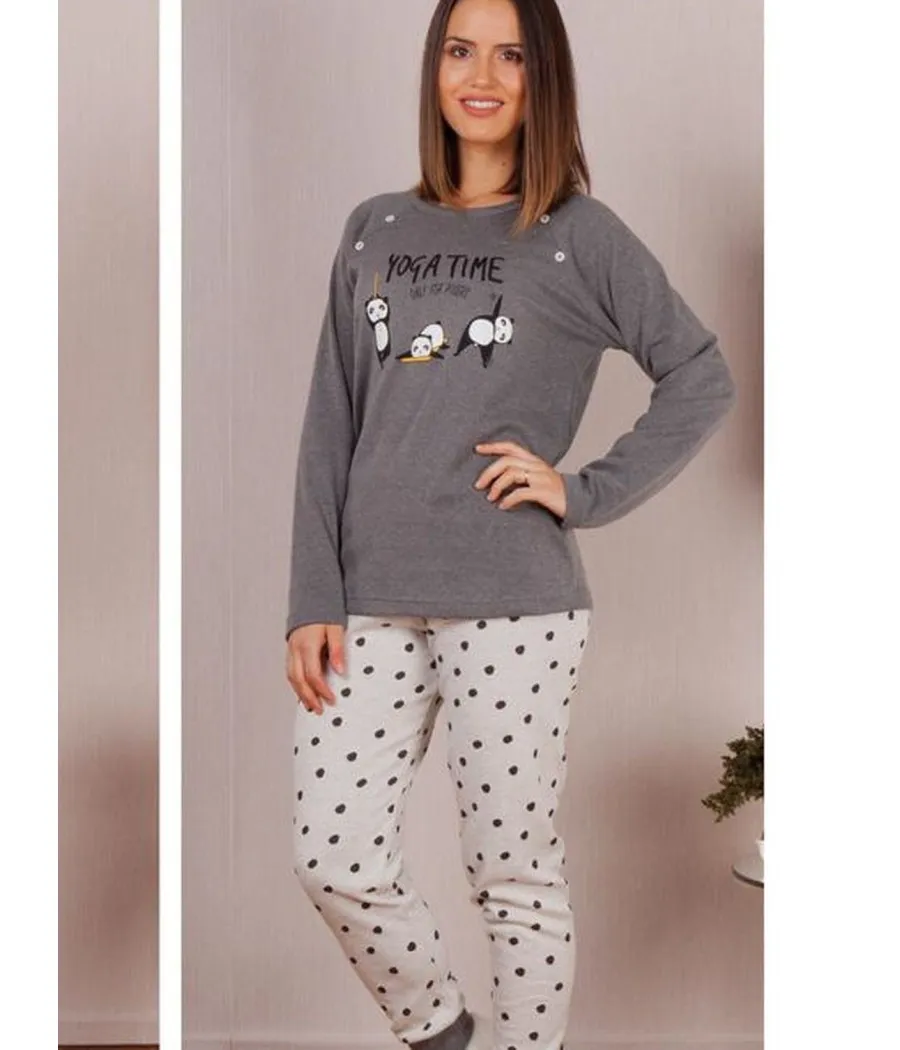 Pijama invierno mujer Rachas&Abreu Panda felpa gris