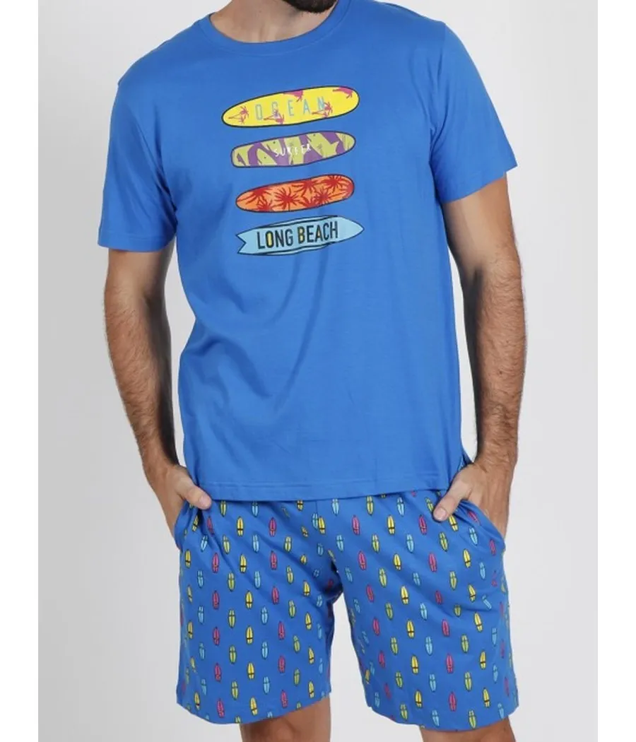 Pijama verano hombre Admas Surf azul bolsillos algodón