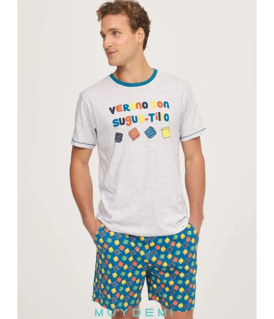 Pijama verano hombre Muidemi Sugus bolsillos algodón