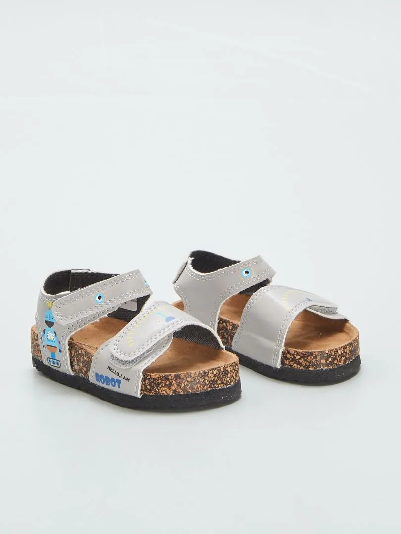 Sandalias con tiras estampadas - GRIS