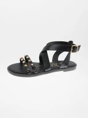 Sandalias cruzadas con tachuelas - NEGRO