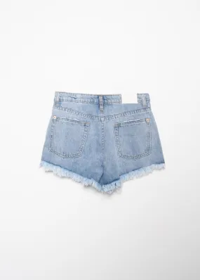 Shorts denim vaqueros con flecos mujer