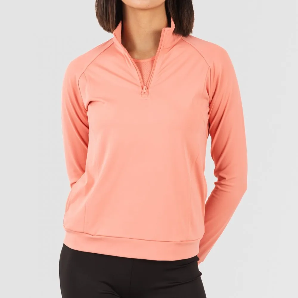 Sudadera deportiva mujer con cremallera y bolsillo naranja