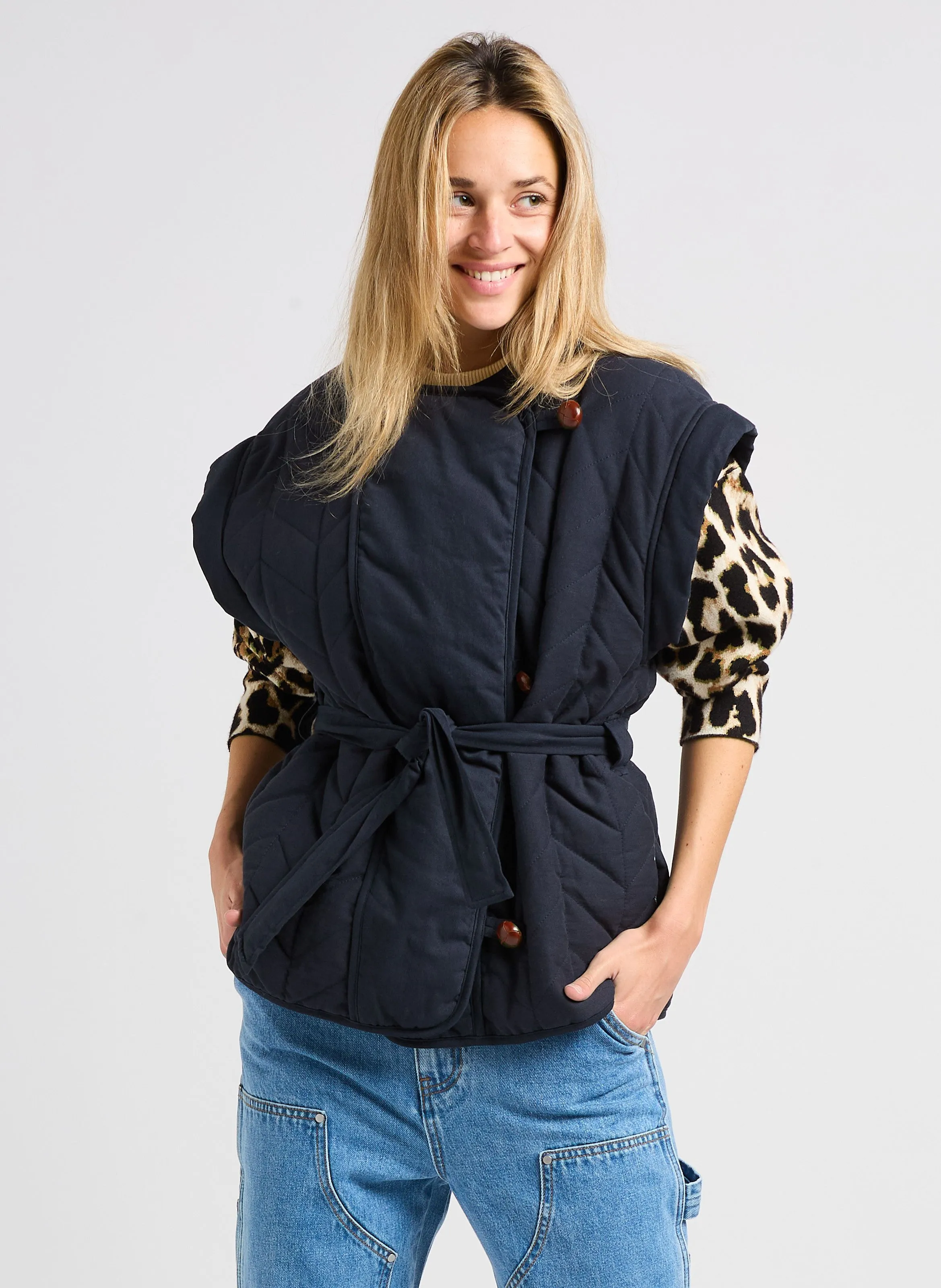 SUNCOO ESCAPE - Chaqueta recta cuello redondo de algodón en azul