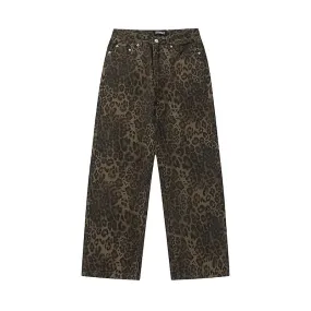 Vaqueros de leopardo color canela Pantalones vaqueros de mujer Pantalones de pernera ancha oversize para mujer