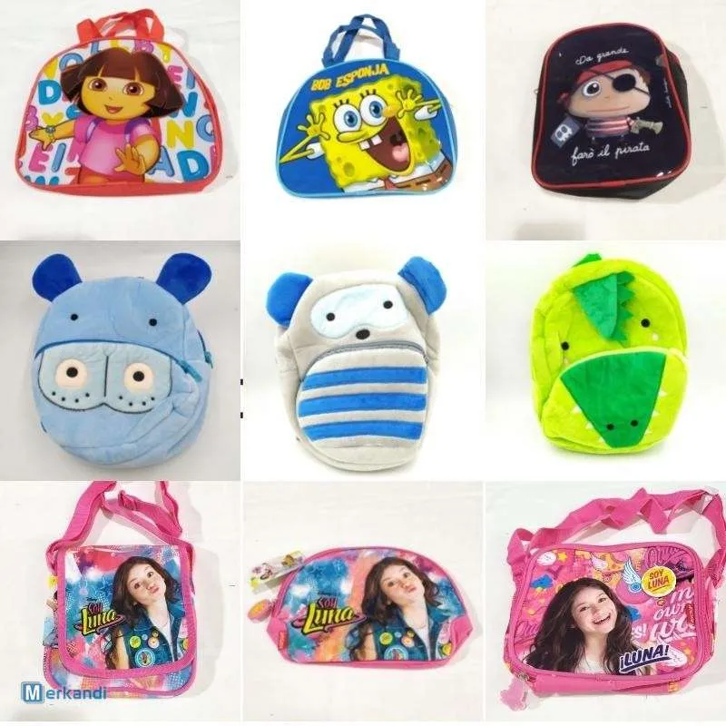 Variedad de mochilas escolares para infantil y bebé en lote surtido con temáticas de personajes