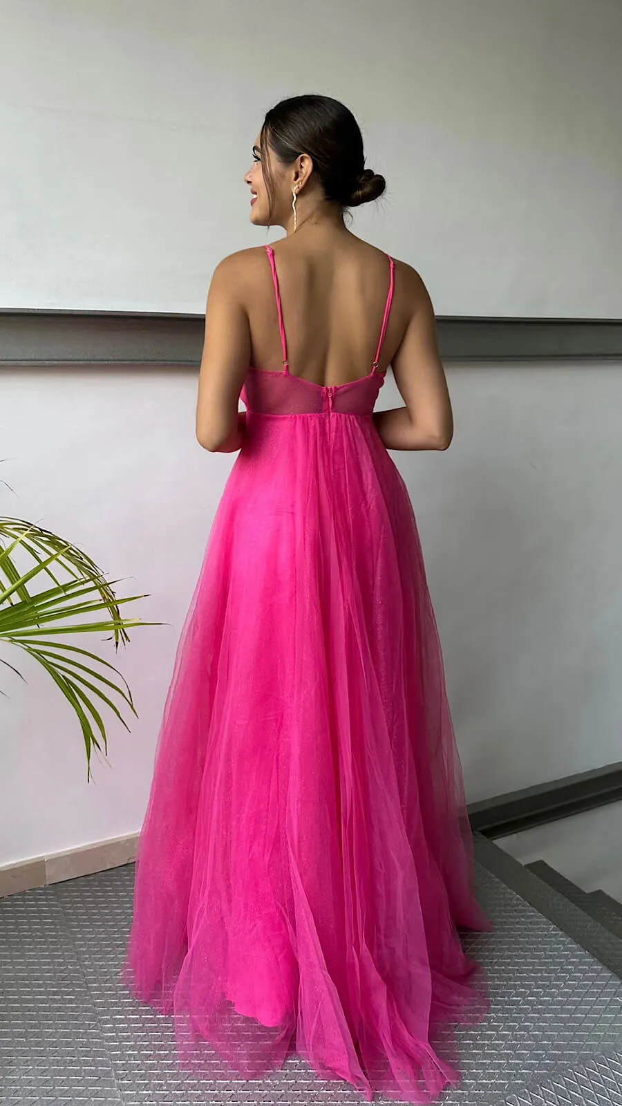 Vestido Largo Fucsia Tul