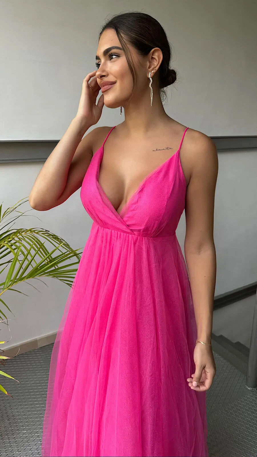 Vestido Largo Fucsia Tul