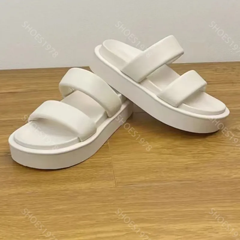 Zapatillas casuales Zapatos para mujer diapositivas Sandalias de cuero suave cómodo Matsuke Suela gruesa Sandalias de plataforma