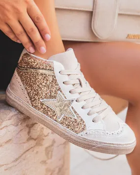 Zapatillas de mujer doradas altas con estrella y cordones - Lolie