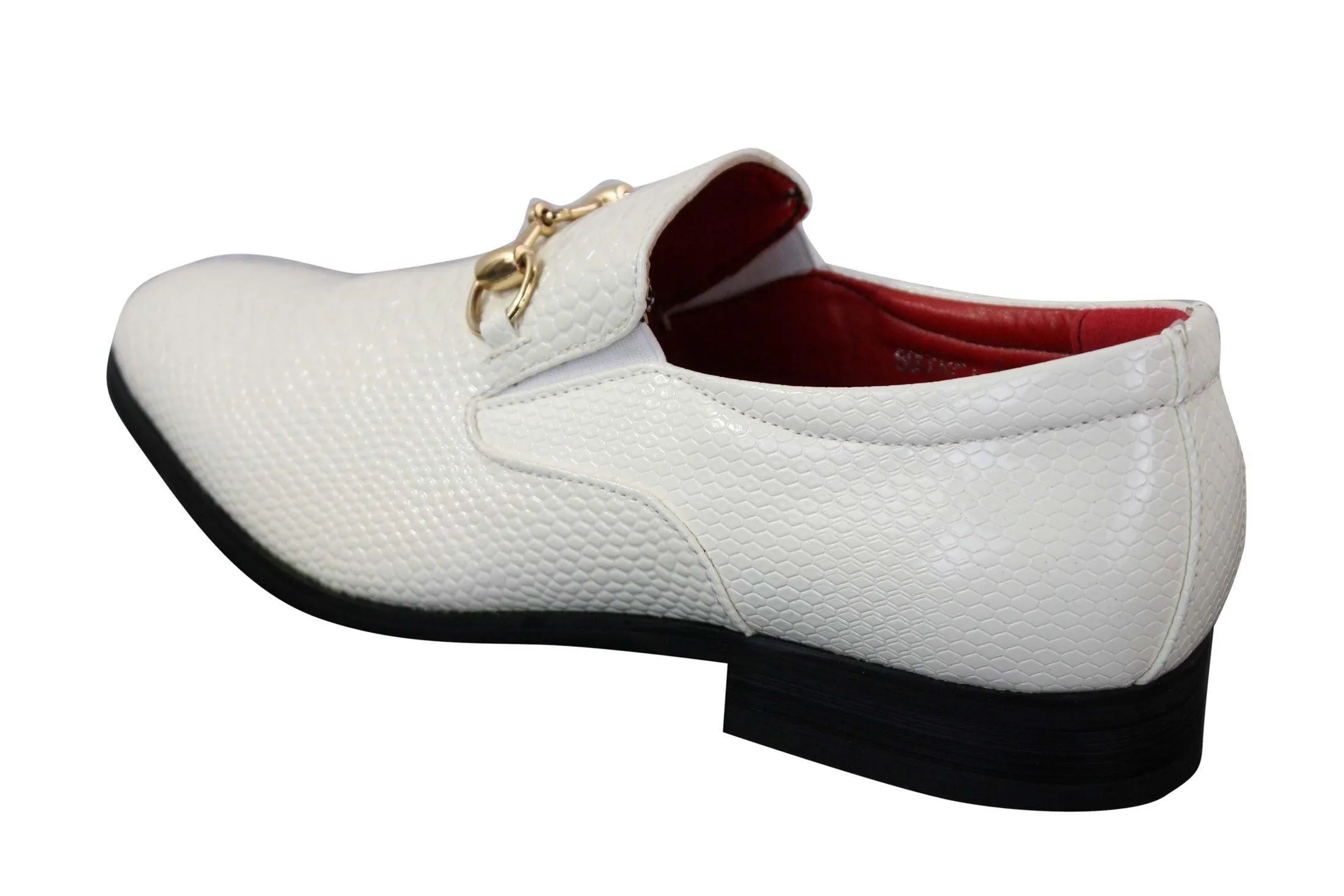 Zapatos de cuero de cocodrilo de serpiente sintético brillante en color blanco negro para hombre Hebilla de oro