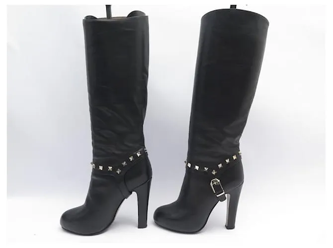 ZAPATOS VALENTINO ROCKSTUD BOTAS TACÓN 35 BOTAS ALTAS PIEL NEGRAS Negro 