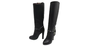 ZAPATOS VALENTINO ROCKSTUD BOTAS TACÓN 35 BOTAS ALTAS PIEL NEGRAS Negro 